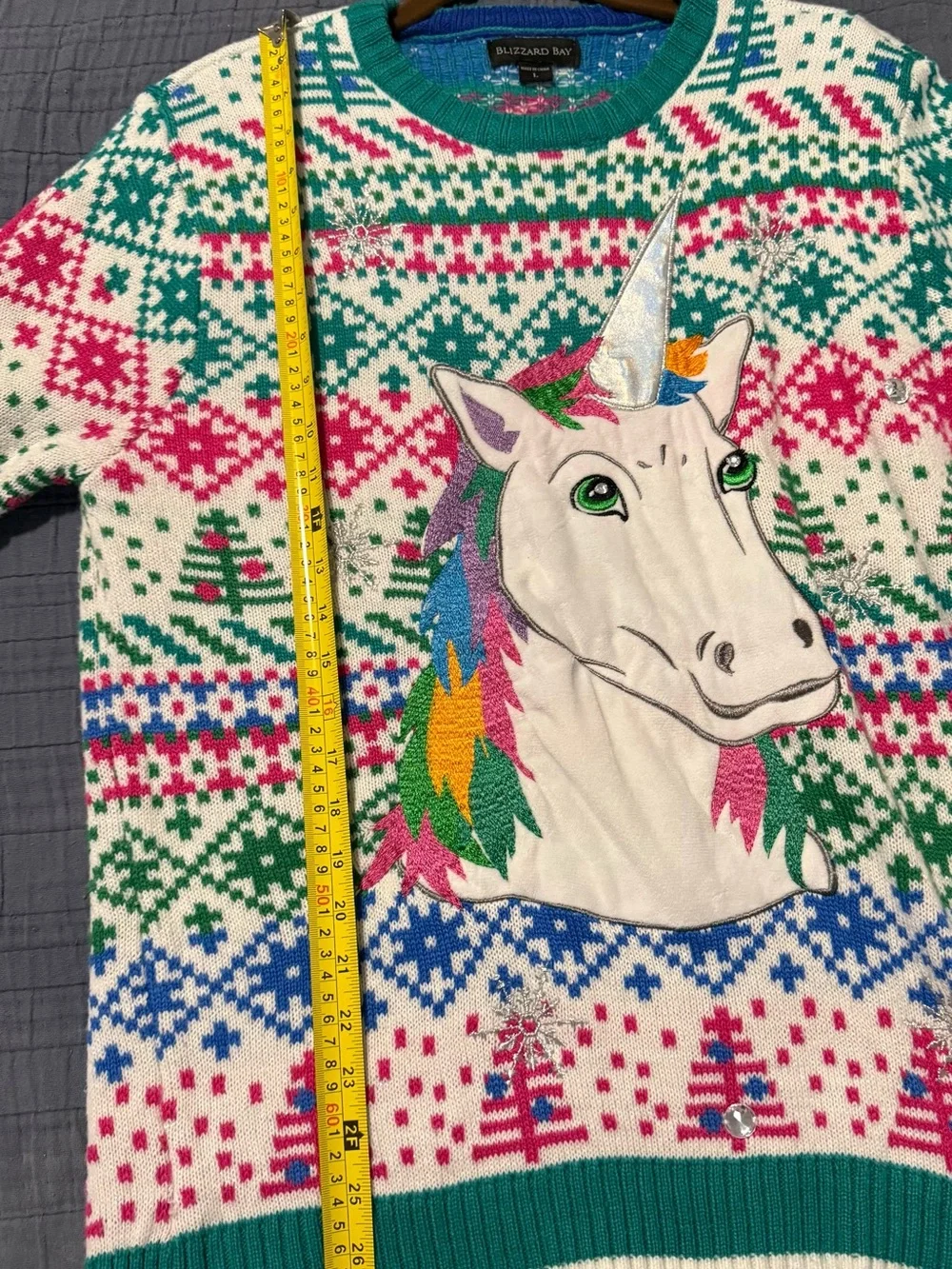 Blizzard Bay Unicorn Rainbow Ugly Christmas Sweater L